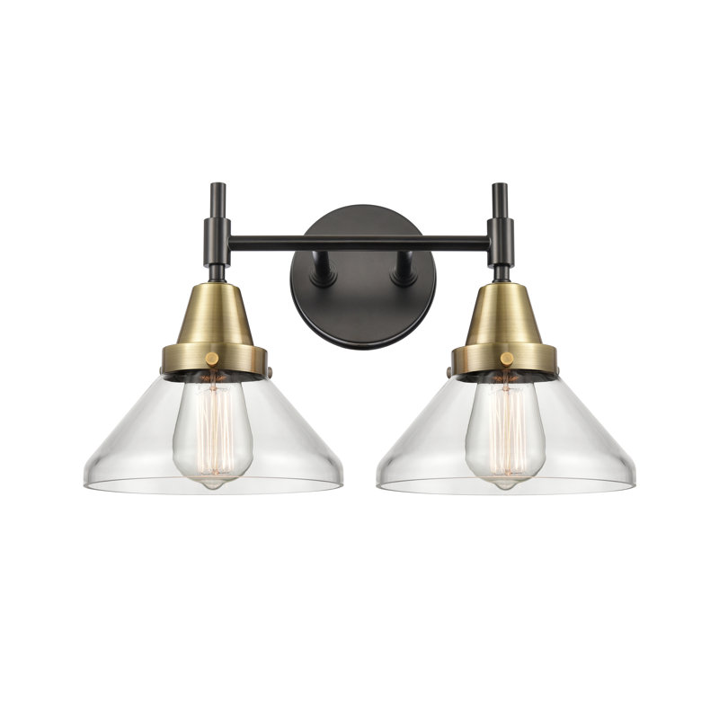 Éclairage de salle de bain à intensité variable 2 lumières Amede, Blanc mat, Noir / laiton antique, Pas d'ampoule