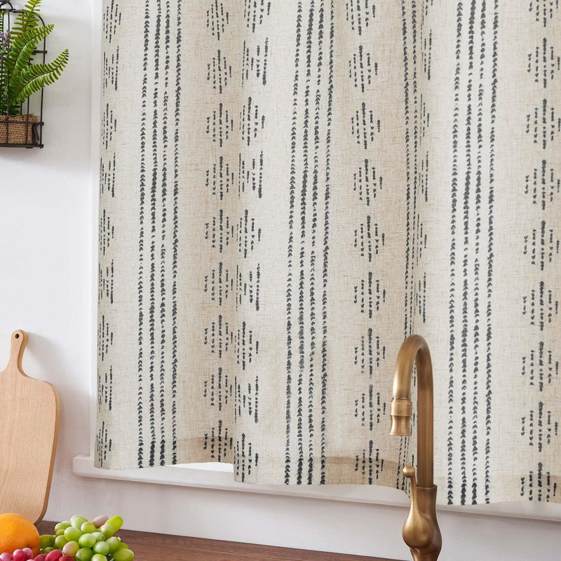 Rideau de cuisine Boho Linen, L 50 po x L 36 po, Vert / beige