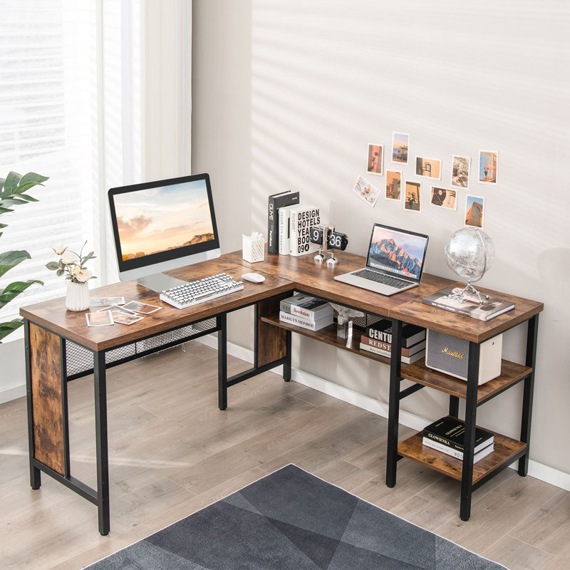 L-Shaped Metal Base Computer Desk