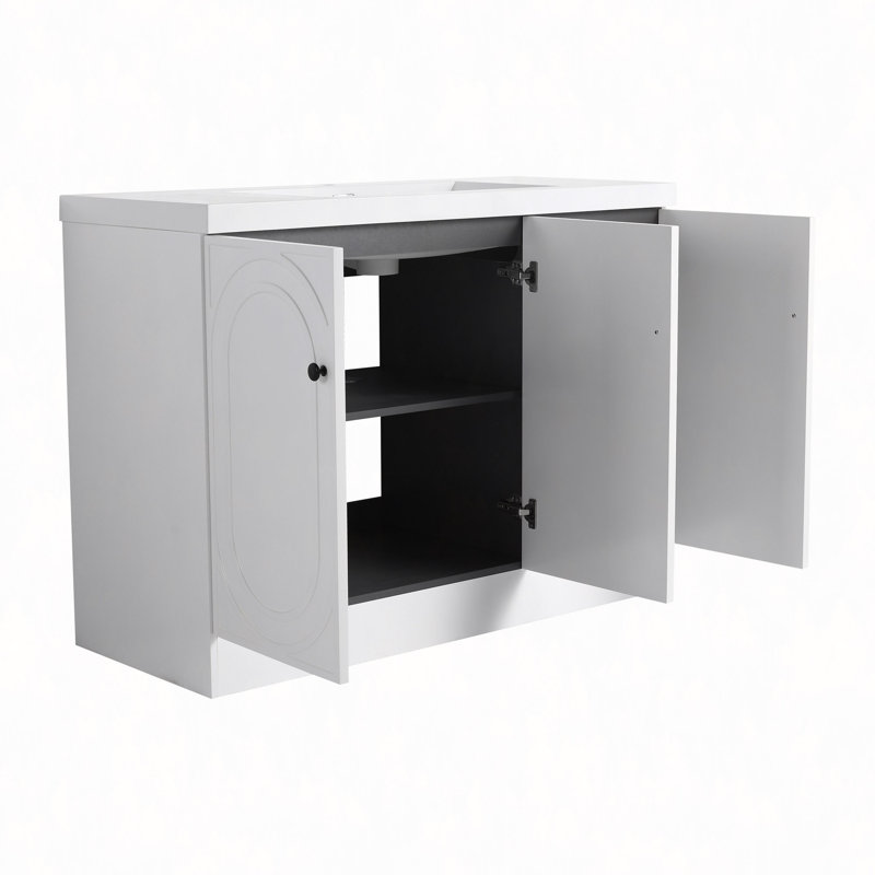 Lavabo de salle de bain autoportant en résine blanche 48 po et 3 portes d'armoire à fermeture en douceur (emballage KD)