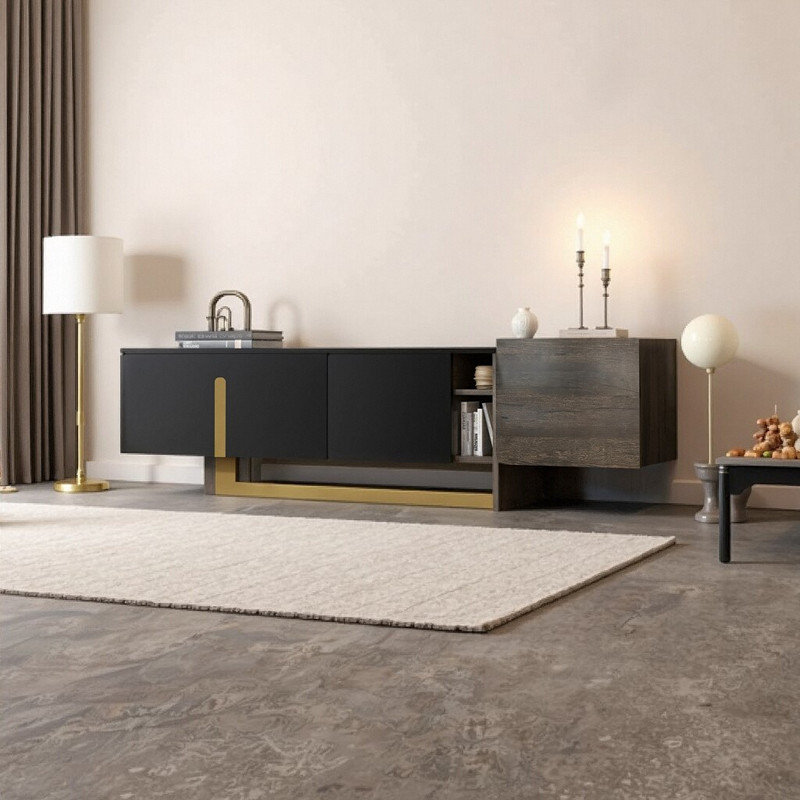 66.7'' TV Stand for TVs up to 70 Inch Light TV Cabinet with 1 Drawer 2 Cabinets Adjustable Shelves White Gold Metal Legs