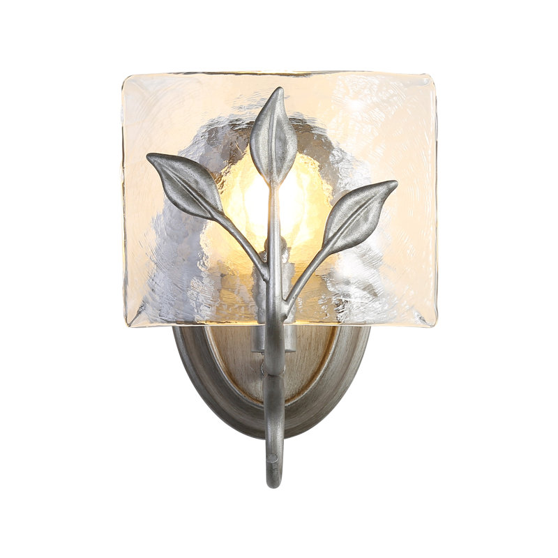 1-Light Vanity Light in with Hammered Water Glass, Peruvian Silver