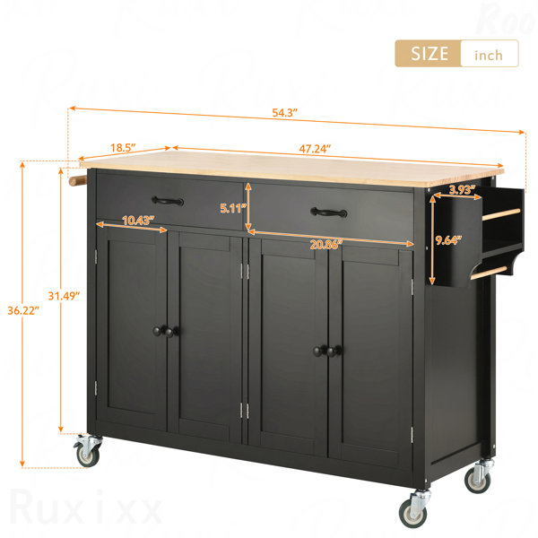 Latitude Run® Kitchen Island Cart With Solid Wood Top And Locking ...
