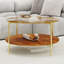 Luxueuse table basse ronde avec plateau en verre trempé doré + tablette de rangement en bois de noyer, pieds robustes en métal doré, 32,28 po de diamètre, centre de table élégant pour le salon moderne-1163759604