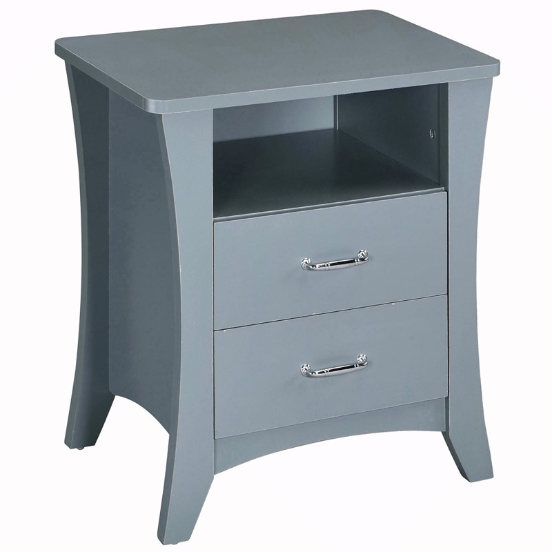 Table de chevet rustique naturelle avec 2 tiroirs et tablettes ouvertes, Bleu
