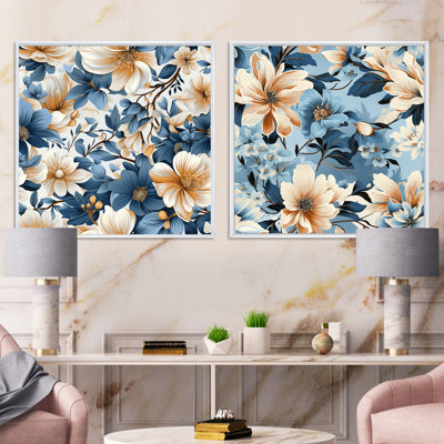 Blue Retro Finesse Floral Motif III - ensemble de 2 collages floraux carrés
