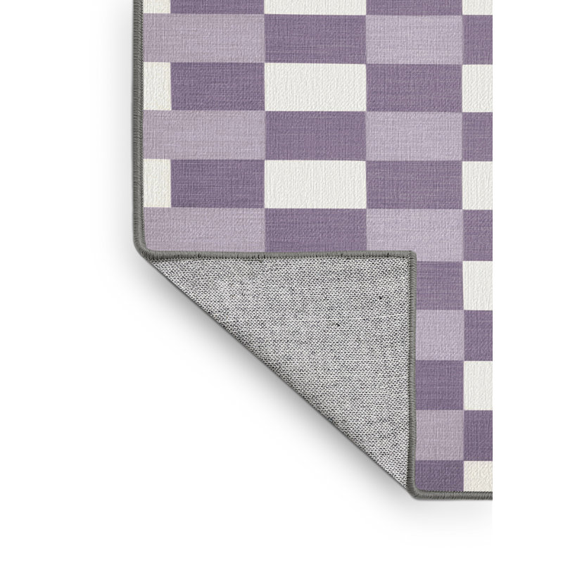 Machine Washable Checkered Pink Area Rug