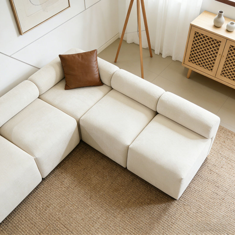 Canapé modulaire modulaire en chenille, 4, Beige1 + 5 pièces