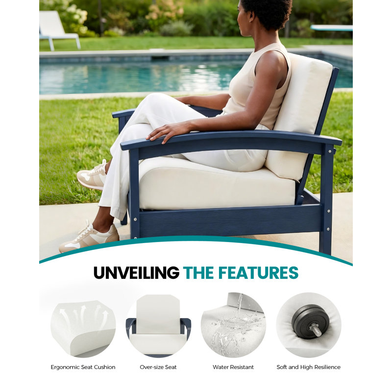 Hdpe All-weather Two Single Sofas & Coffee Table Set – Compact Outdoor Patio Conversation Set, Navy