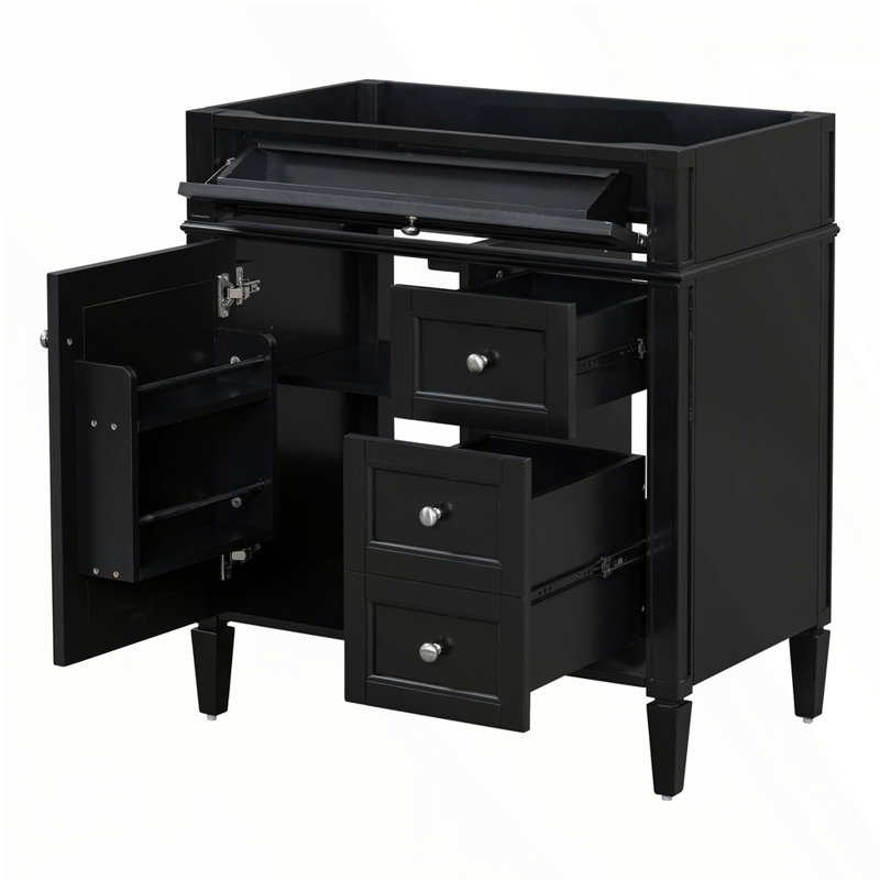 30'' Bathroom Vanity without Top Sink, Black, Silver