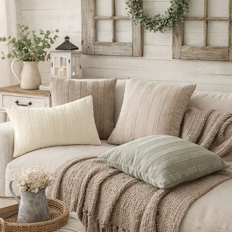 Housse de coussin décoratif rayé brun texturé 12 po x 20 po - Ensemble de coussins décoratifs modernes, paquet de 1, Simple