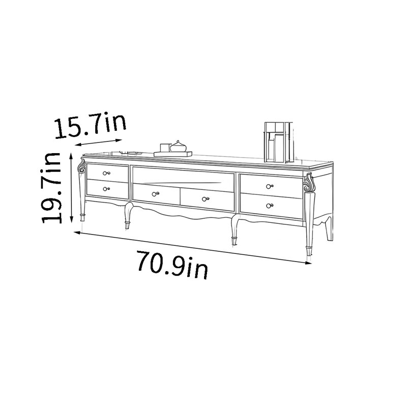 Meuble télé American champagne, H 19,7 po x L 70,9 po x l 15,7 po