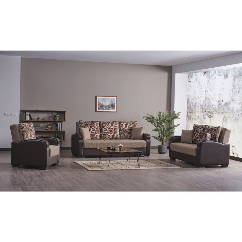 Causeuse convertible rembourrée avec rangement pour le salon de la chambre à coucher, polyester, Brun