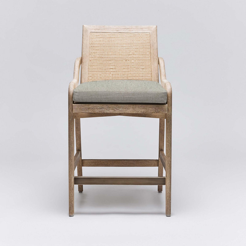 Delray Upholstered Stool, Fog/White Ceruse Frame