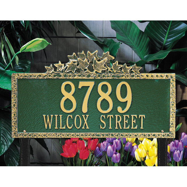 Ivy 2-Line Lawn Address Sign, Green and Gold, Yes
