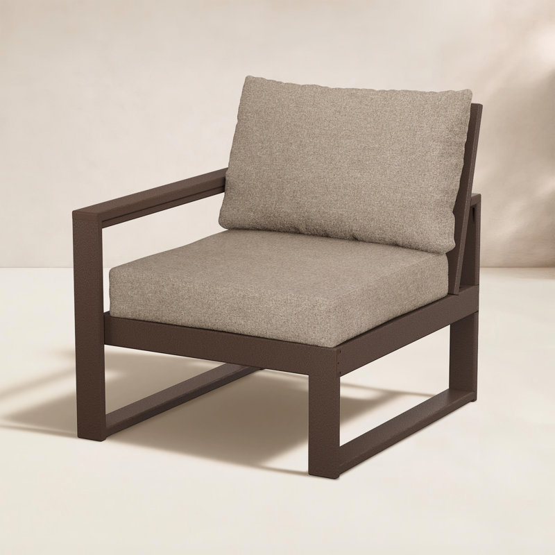 Chaise gauche modulaire POLYWOOD® Edge, Toile de jute épices, Acajou