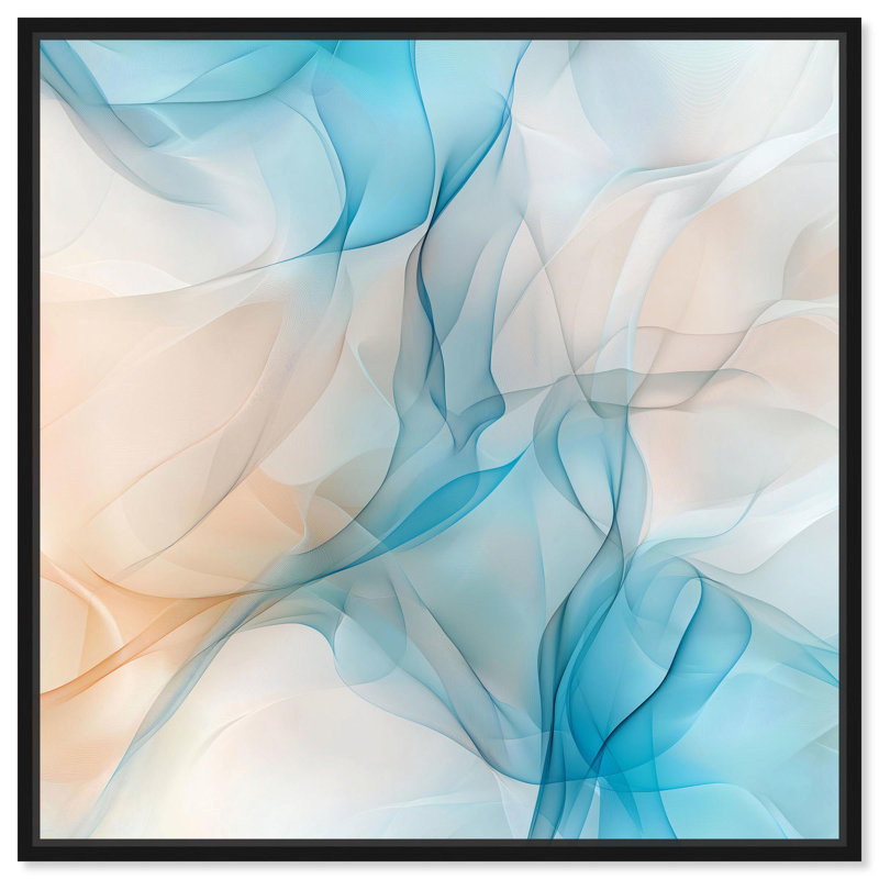 Art abstrait bleu sur toile Quori II , H 13 po x l 13 po, Cadre flottant noir