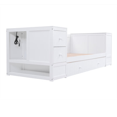 Twin Size Daybed With Storage Arms, Trundle And Charging Station