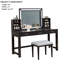 Tabouret de coiffeuse 1pc avec sophistication, verre trempé de 8 mm, miroir de 3 m, 3 tiroirs, tabouret rembourré, mélange gris pour la chambre à coucher