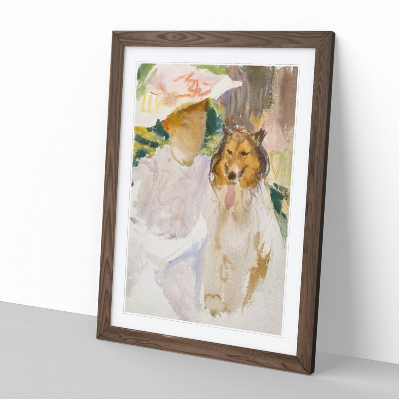 Woman with Collie by John Singer Sargent - Picture Frame Painting, 36cm H x 27cm W x 2cm D, Walnut Framed