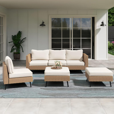  Ensemble de canapé modulaire d'extérieur 6 pièces, meubles de patio modulaires modernes en osier de rotin avec coussins épais, toutes saisons