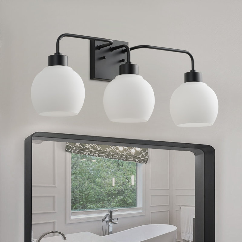 3-Lamp Black White Adjustable Glass Vanity Light