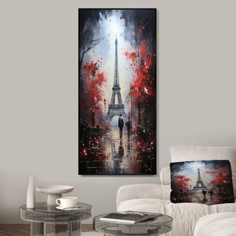 Love Couple Walking To Eiffel Tower - City Paris, art mural, Cadre flottant noir, H 60 po x l 28 po x P 1,5 po