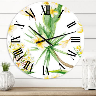 Tropical Foliage and Yellow Flowers V - Modern wall clock