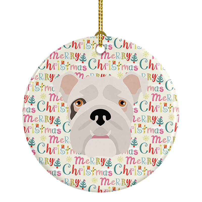 Figurine suspendue bouledogue anglais Merry Christmas