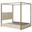 Grand lit plateforme à baldaquin avec tête de lit et structure en métal, beige
