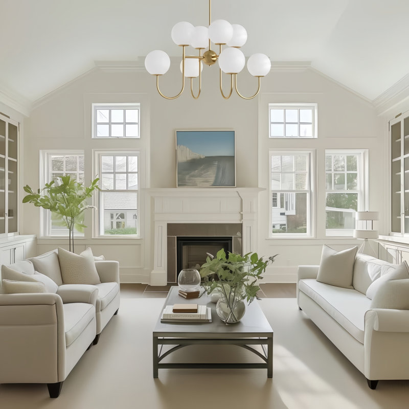 8-light 32"W Metal Modern Chandelier with Cloud Globe Glass Shades for Dining Room/living Room, Brushed Brass