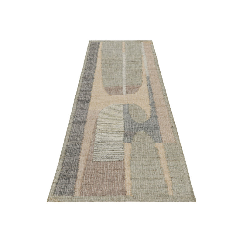 Rug & Kilim’S Flatweave Rug In Beige With Brown, Gray & Green Geometric Patterns, Runner 3' x 10'