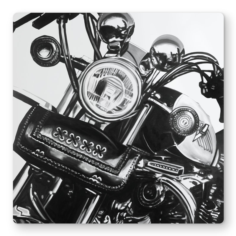 Realistic Motorcycle Gray Metal Print | Home Decor Artwork