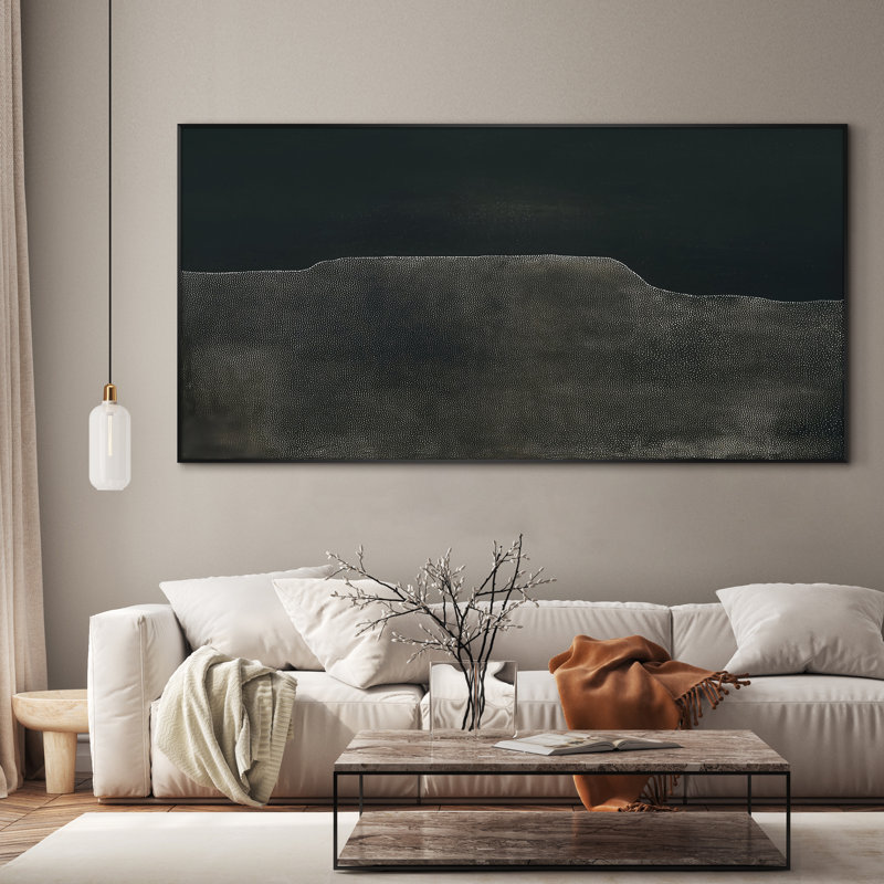 Très grand imprimé géométrique abstrait mural - œuvre d'art contemporaine noire, décoration murale foncée pour le salon ou la chambre à coucher, assemblage requis