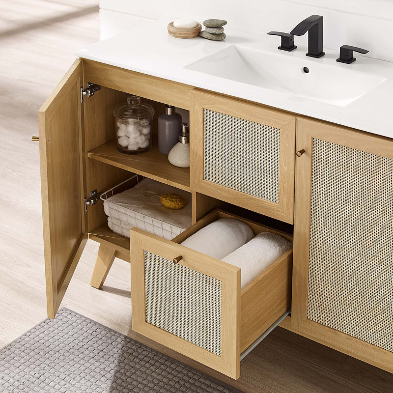 Soma 47'' Oak Freestanding Double Bathroom Vanity with Rattan Weave