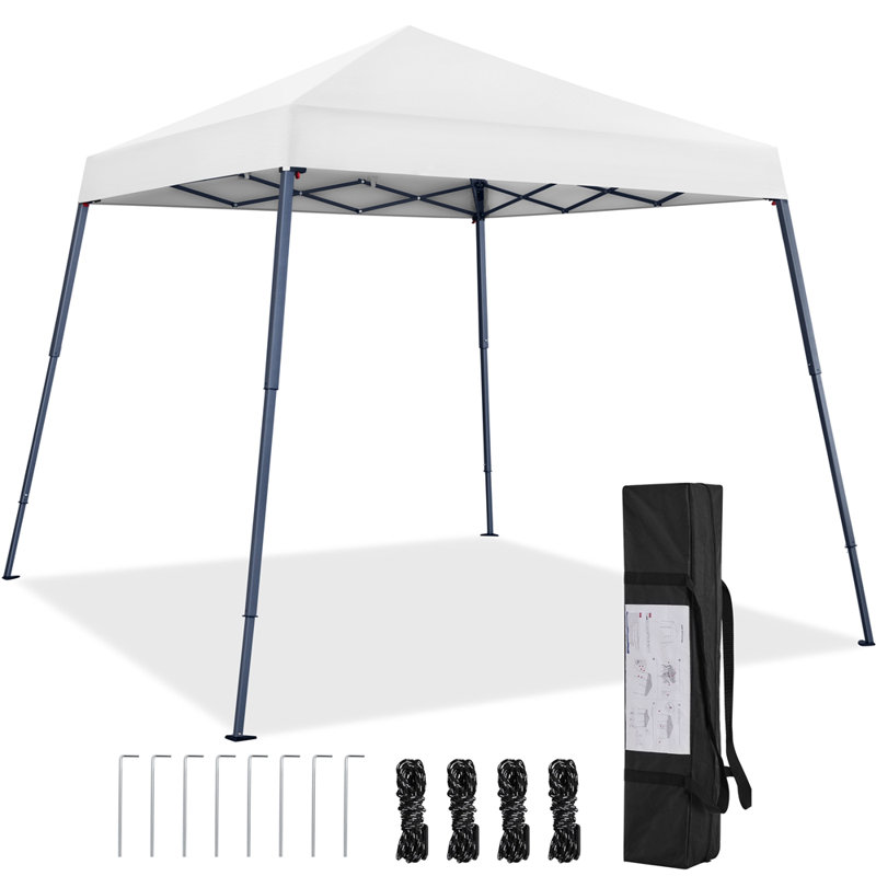 10 x10 FT Pop Up Canopy Tent with Carry Bag Guy Lines Ground Stakes, White