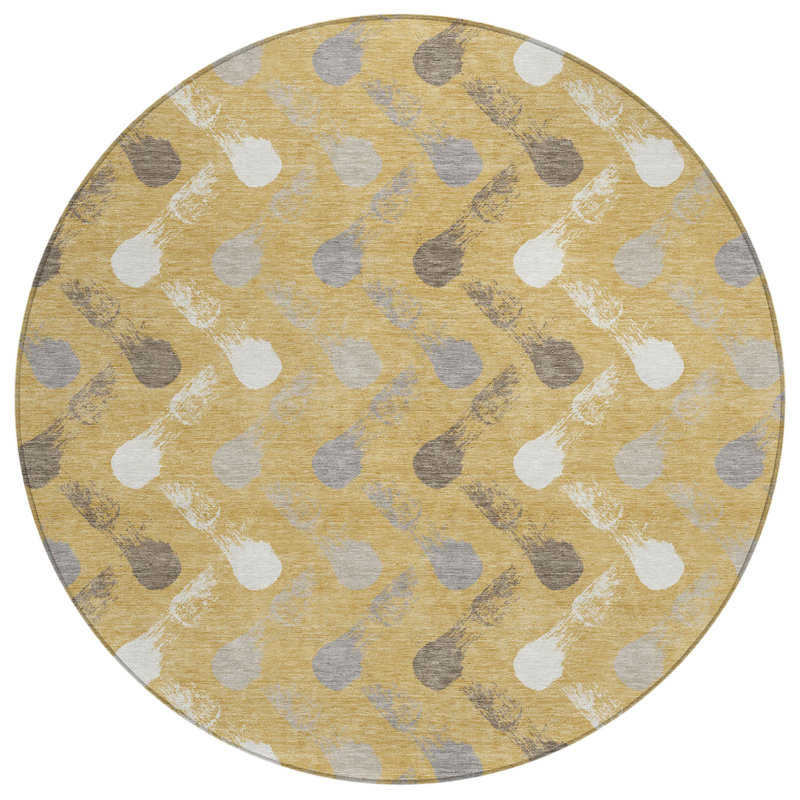 Machine Washable Indoor/Outdoor Chantille ACN2900 Geometric Rug, Gold, 8' Round