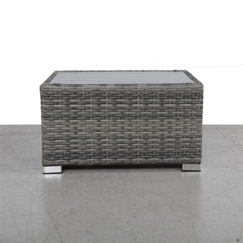 Table d'appoint à lattes mixtes grises avec plateau en aluminium - entièrement assemblée