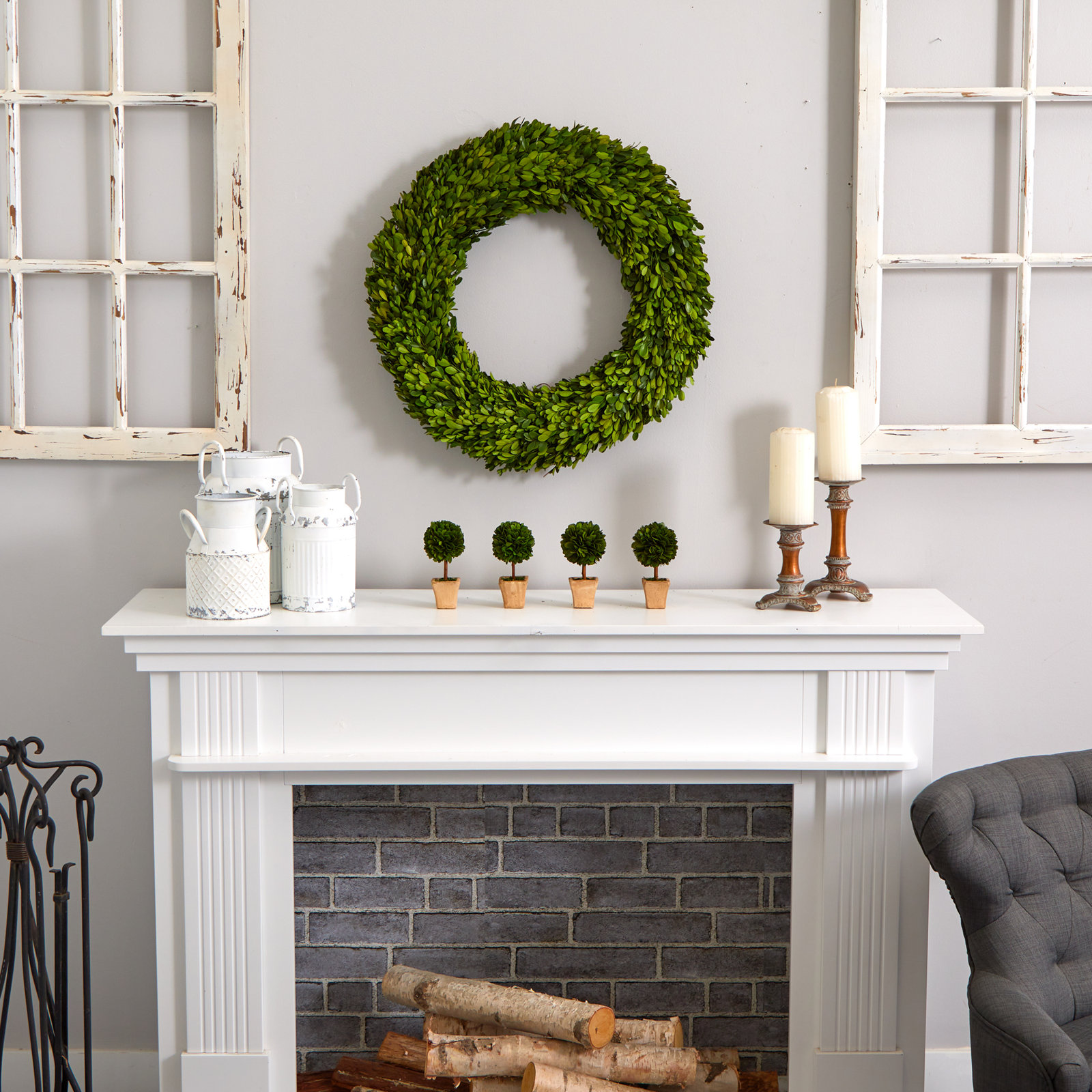 Preserved Boxwood Real Greenery Wreath, 24in.