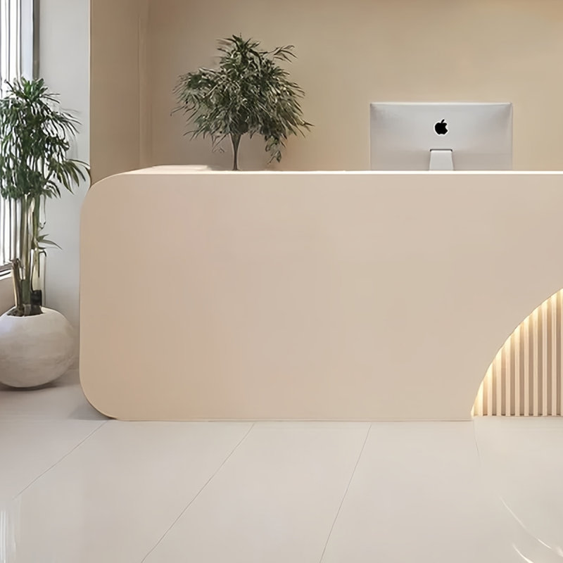 Rectangular Front Desk, Checkout Counter & Computer Desk – Elegant & Functional for Commercial Use, Beige