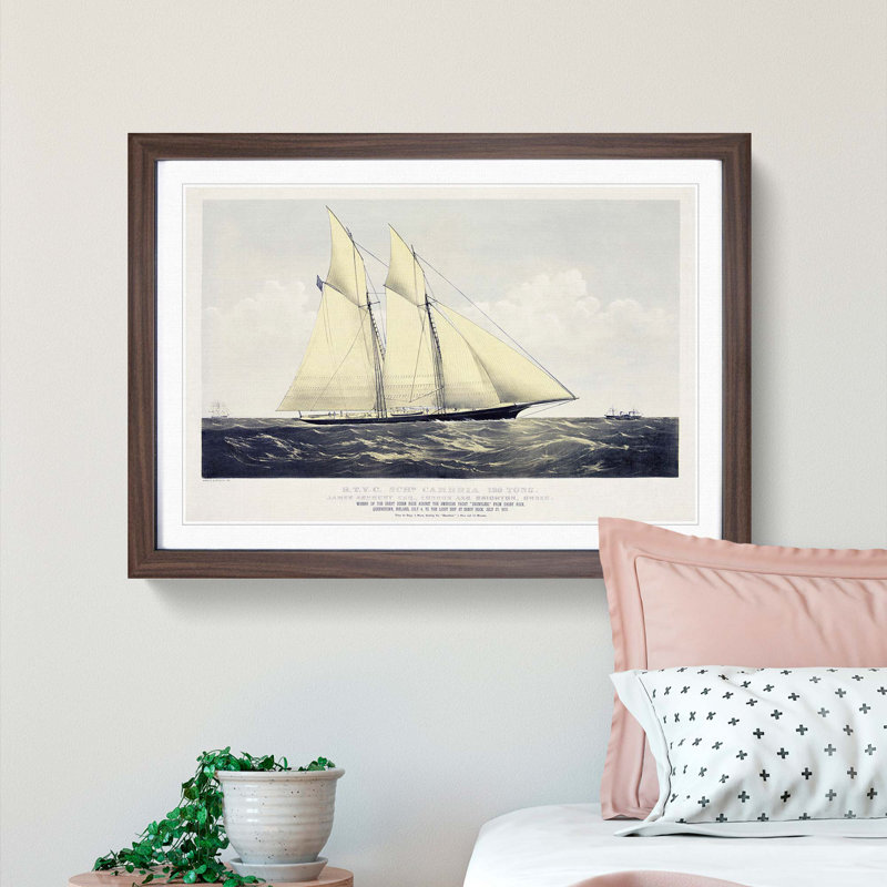 R.T.Y.C. Schr. Cambria Sail Ship - Picture Frame Painting Print, 48cm H x 65cm W x 2cm D, Walnut Framed