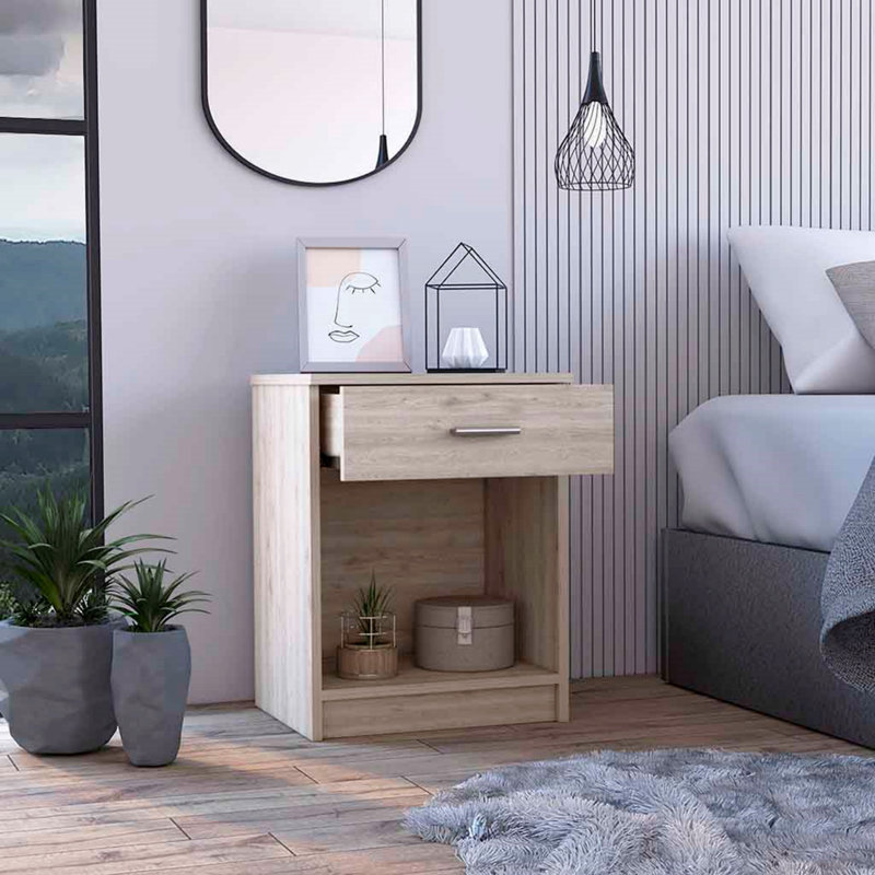 Nightstand , End Table, Side Table Superior Top,  One Drawer, Lower Shelf