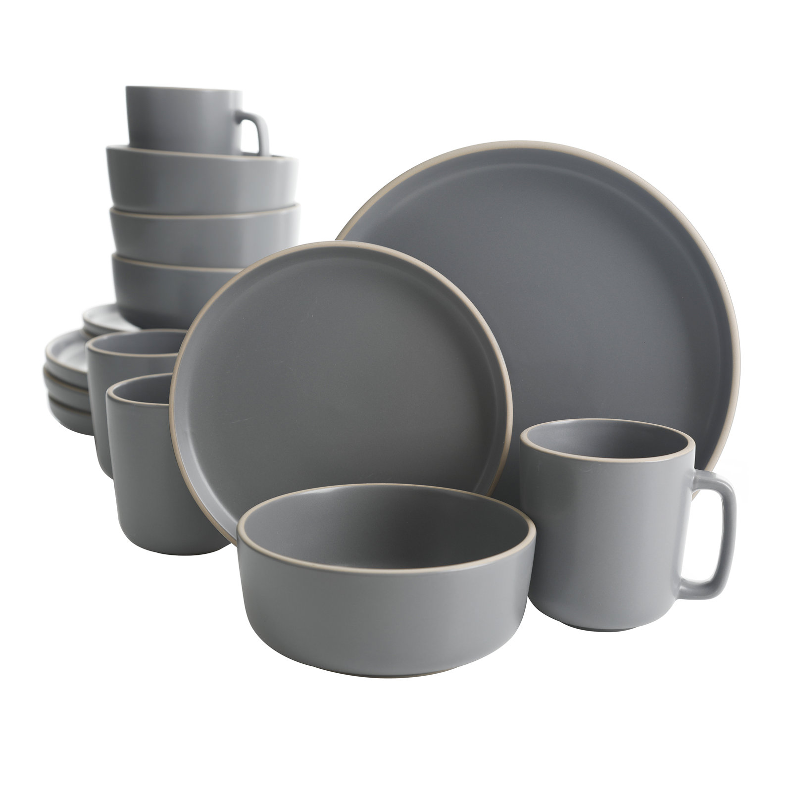 Zuma 16 Piece Dinnerware Set, Service for 4, Gray