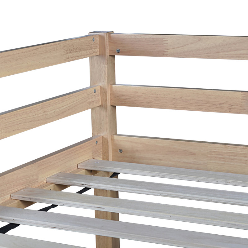 Lit simple mezzanine bas avec glissade, échelle, barrières de sécurité, lit mezzanine simple en bois d'hévéa