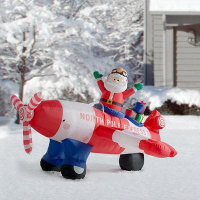 Animated - 8 Foot Wide Christmas Inflatable Santa Claus Flying Airplane Blow Up Yard Decoration