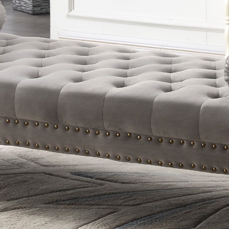 Fleeton Velvet Upholstered Bench, Gray