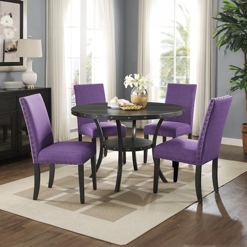 Ensemble de salle à manger en bois massif pour 4 personnes Carliana, Mauve