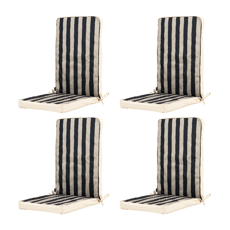 icon Outdoor High Back Seat Pad 2x Navy Blue Deck Stripe, Black Striped