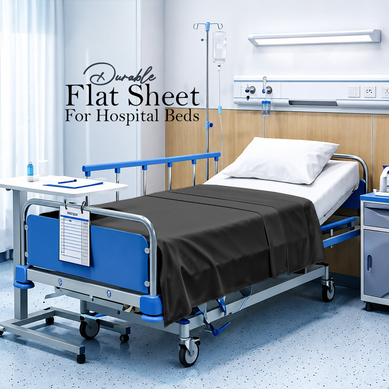 Luxury Soft Microfiber 140 Thread Count Flat Sheet Easy Care Breathable Bedding Sheet, Double (4'6), BLACK
