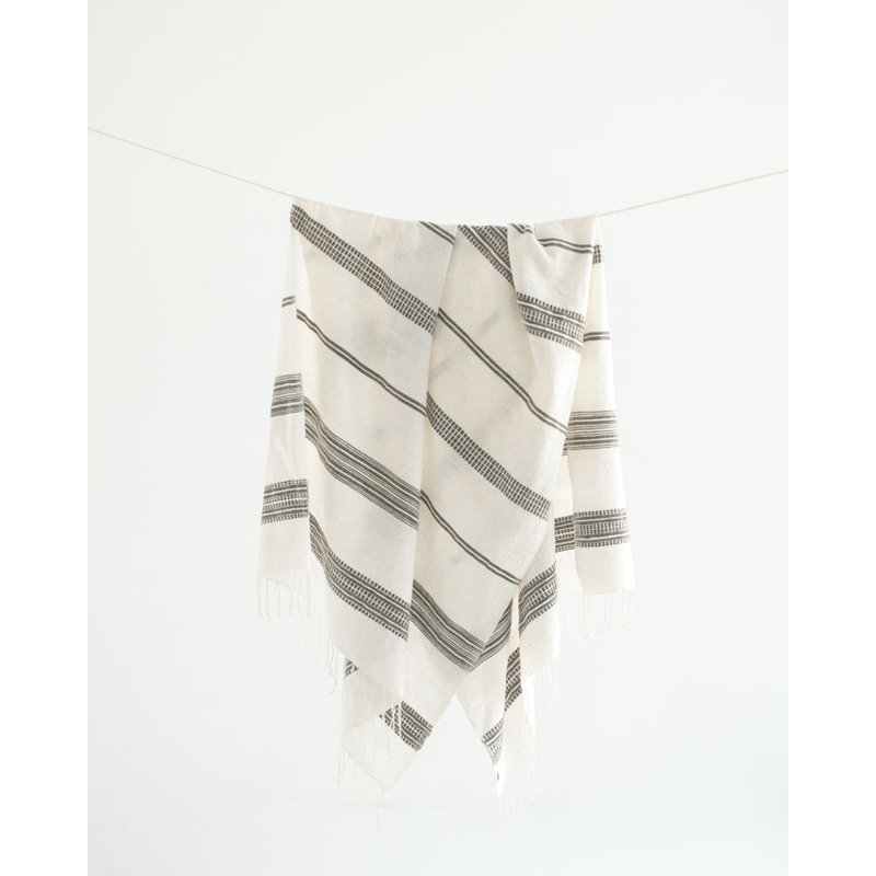 Serviette de bain en coton Aden, Gris / Blanc